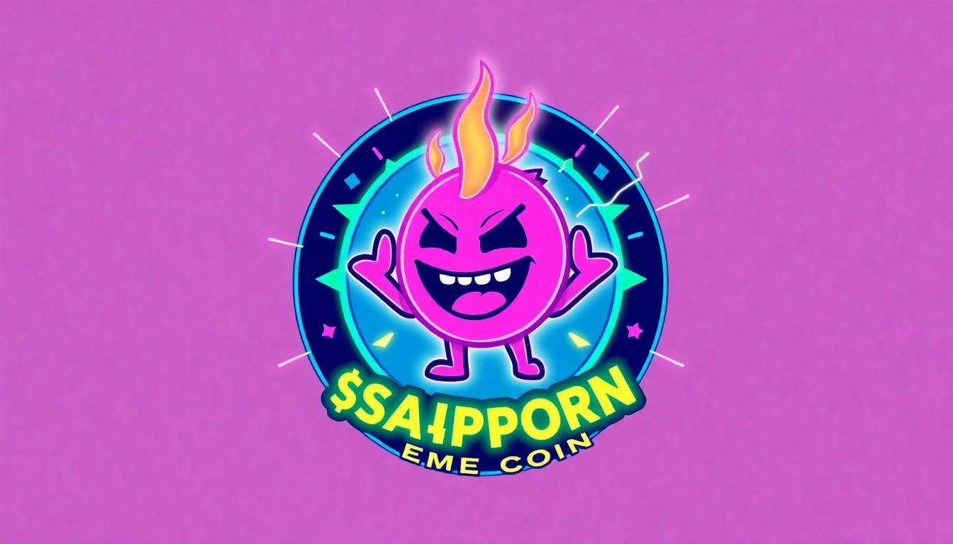 Engaging illustration showcasing APORK Meme Coin with blockchain visuals and vibrant colors to
